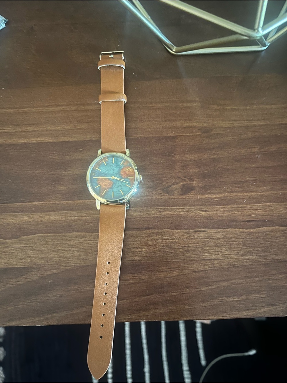 Brown Leather Strap Watch with World Map Dial